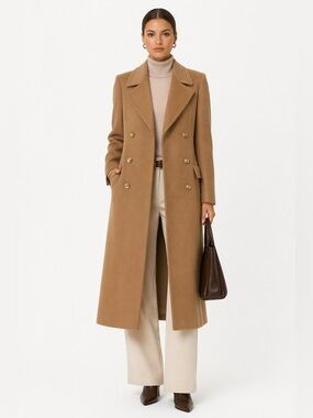 Vintage Pierre Cardin Camel Wool Coat Double Breasted Tailored Classic Midi
